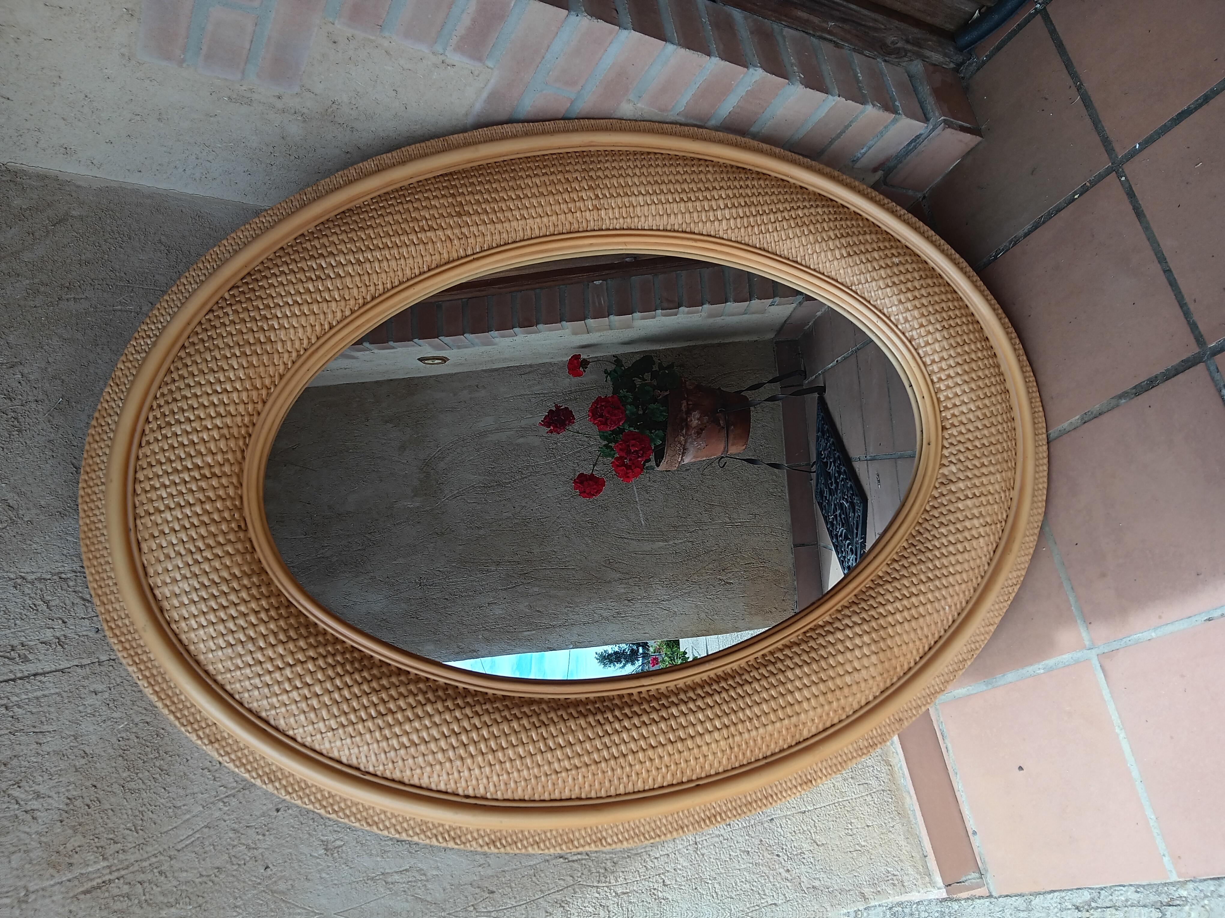 La Côte d'Azur française extra-large rotin naturel, moderne du milieu du siècle 120-90 cm en vente 11