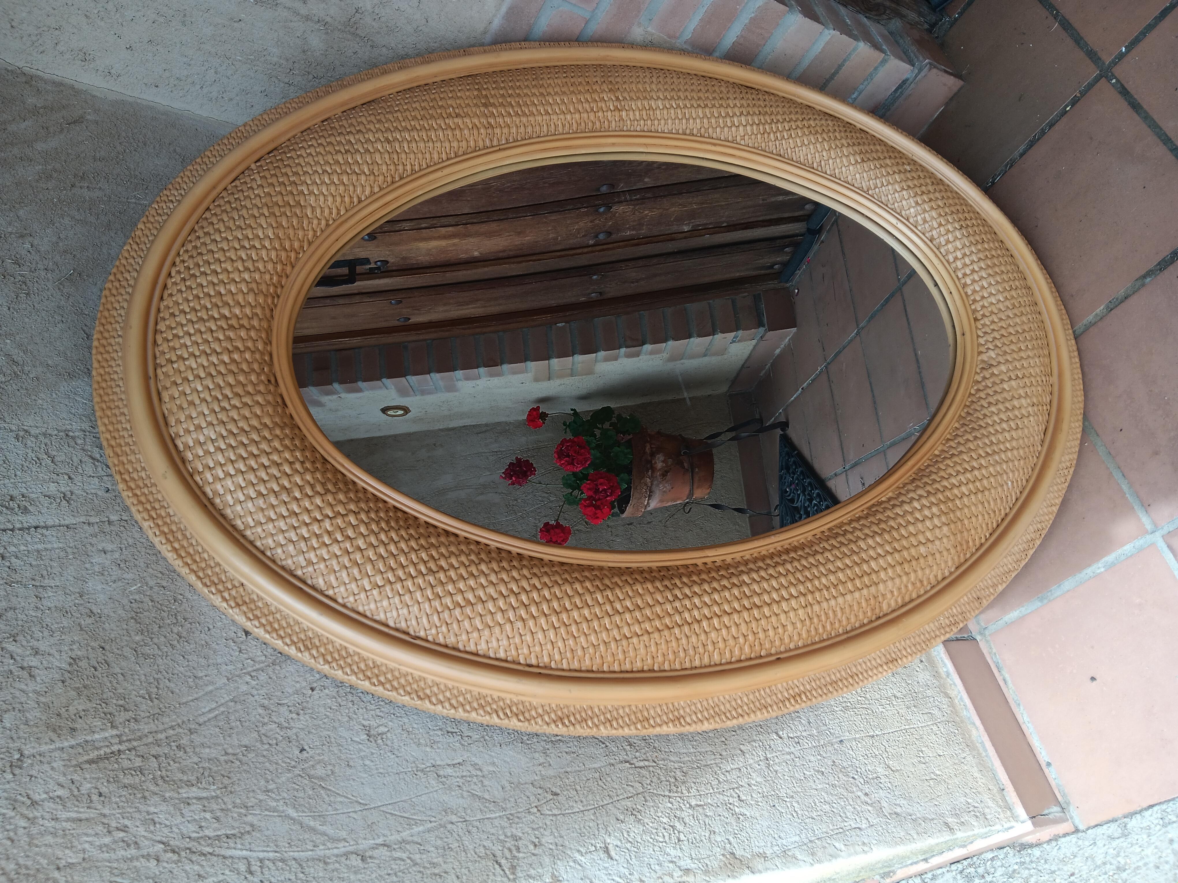 La Côte d'Azur française extra-large rotin naturel, moderne du milieu du siècle 120-90 cm en vente 12