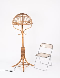 French Riviera Floor Lamp in Rattan, Wicker, Bamboo, Sognot Style, Italy 1960s