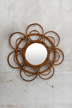 French Riviera Flower rattan sunburst mirror, 1960s