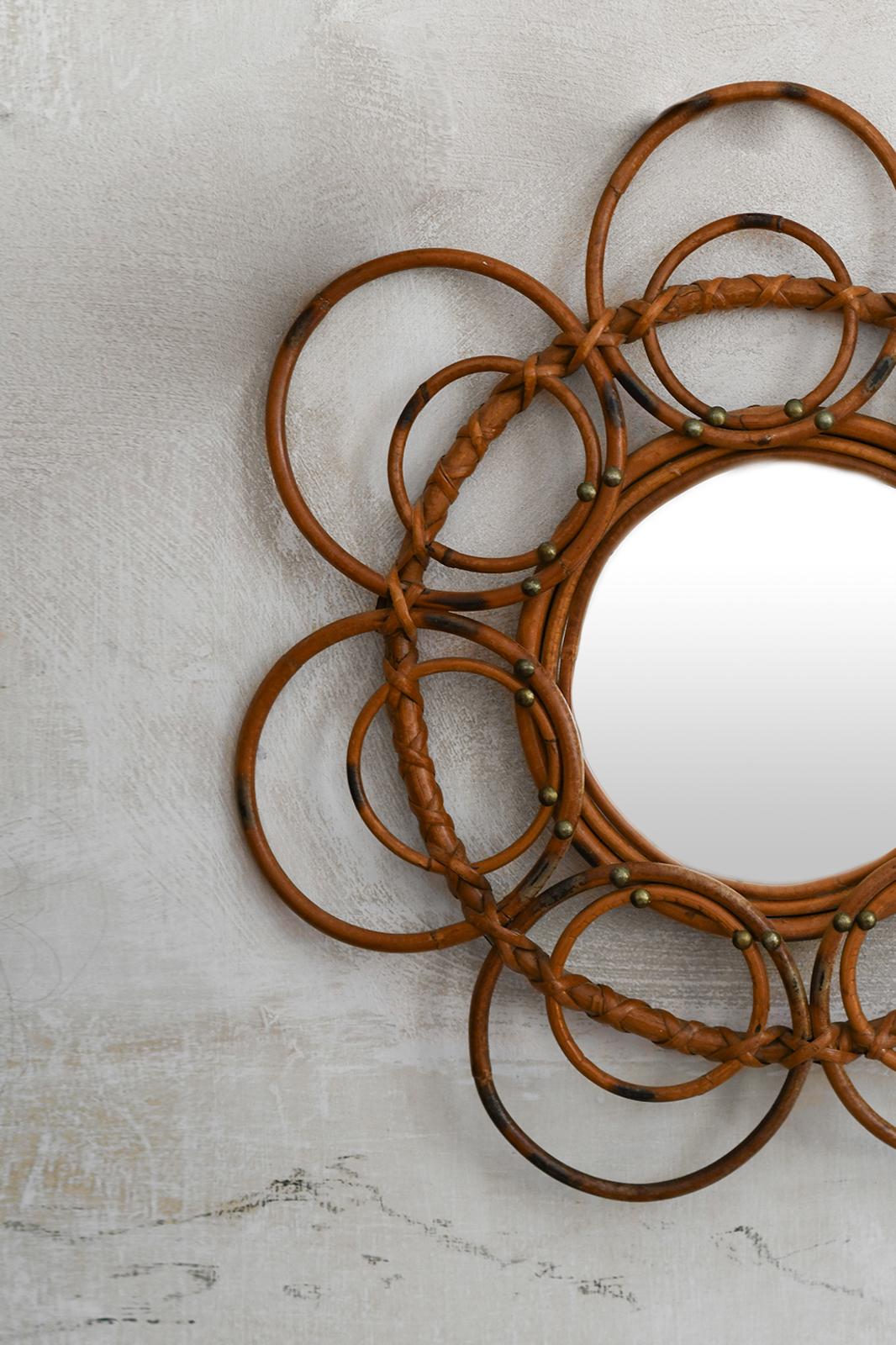 Français Miroir en rotin de la Côte d'Azur, 1960s en vente