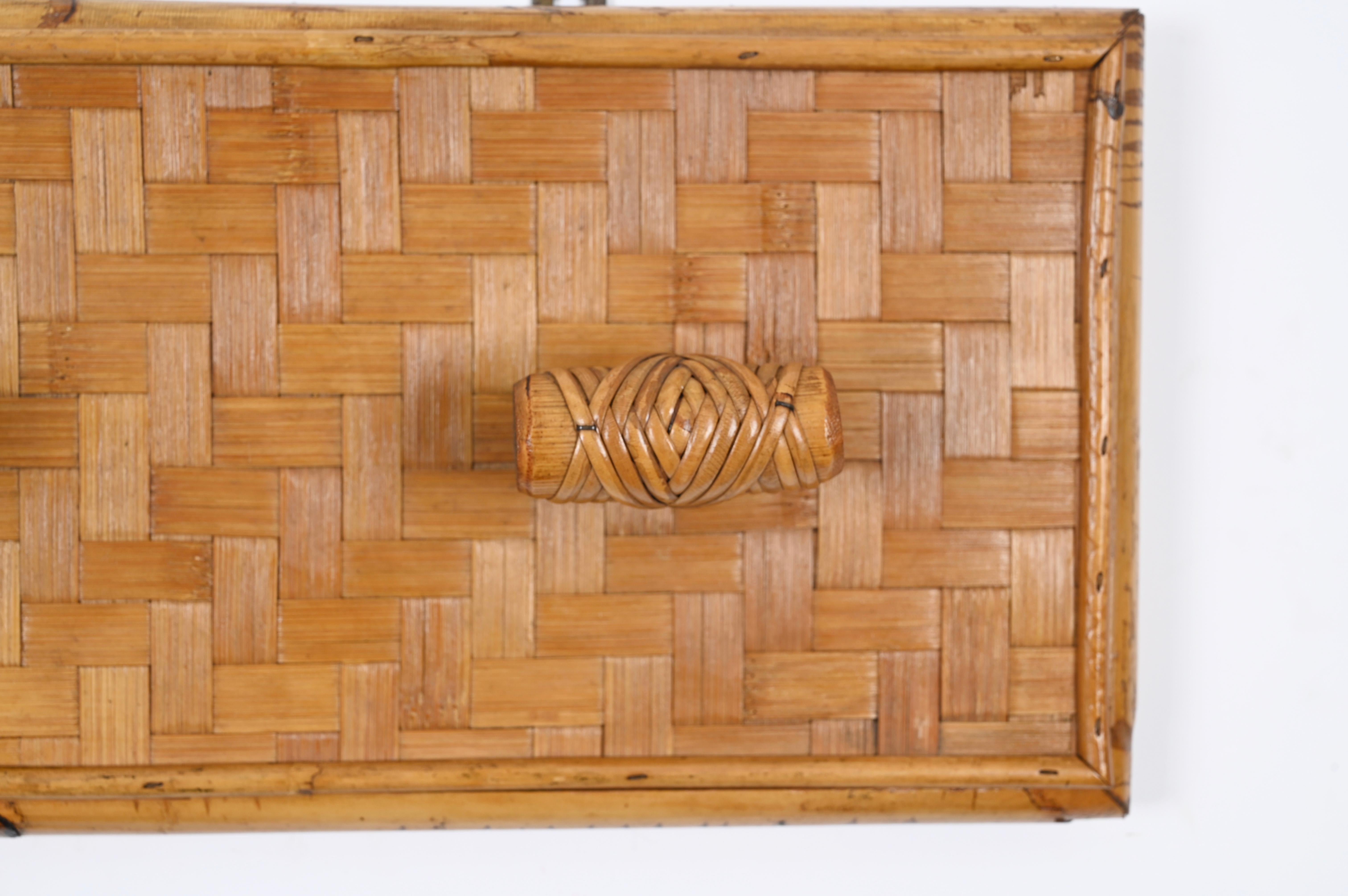 French Riviera Four Hook Coat Rack in Wicker, Rattan and Bamboo, Italy 1960s 1