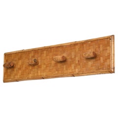 French Riviera Four Hook Coat Rack in Wicker, Rattan and Bamboo, Italy 1960s