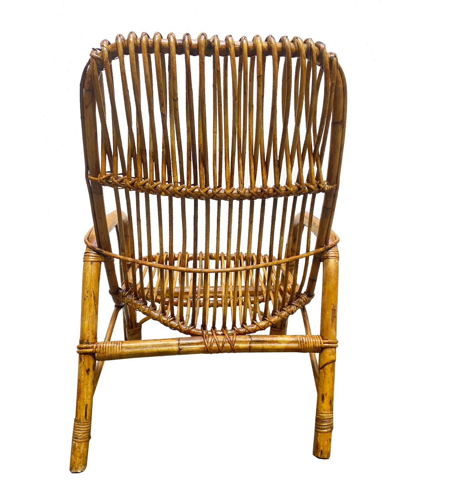 French Riviera Italian Bamboo and Rattan Armchair, 1960s In Good Condition In Naples, IT
