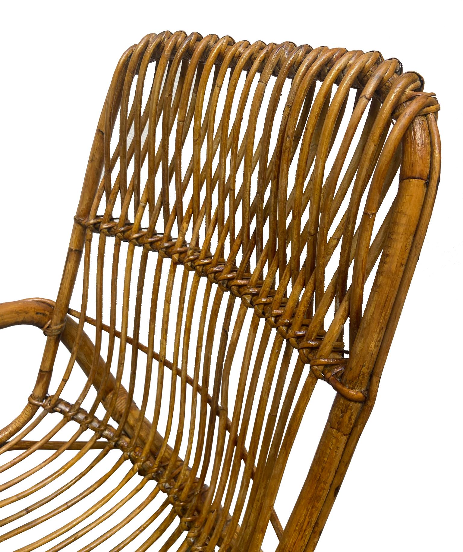 Mid-20th Century French Riviera Italian Bamboo and Rattan Armchair, 1960s