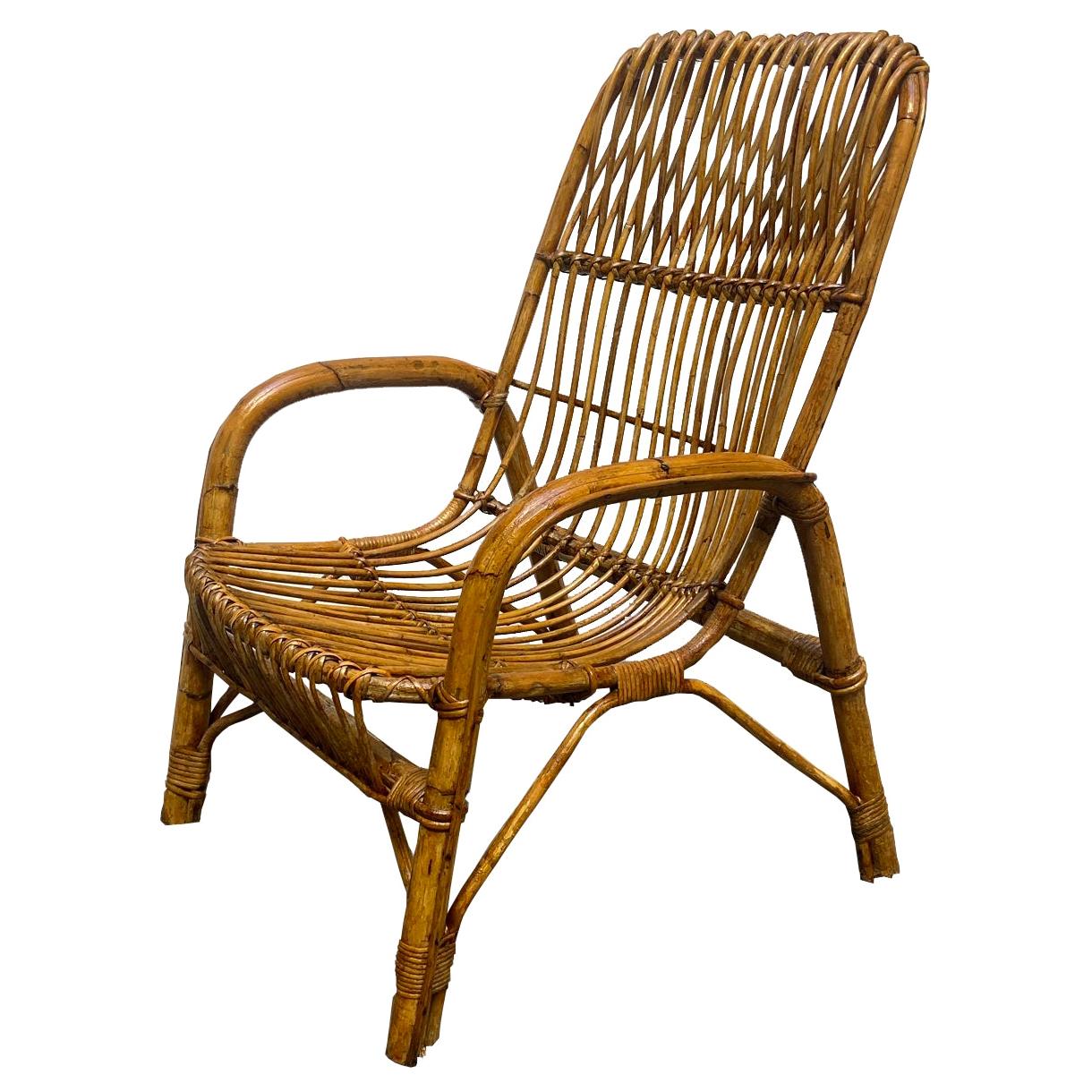 French Riviera Italian Bamboo and Rattan Armchair, 1960s
