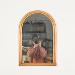 French Riviera Large Arch Mirror in Bamboo and Rattan, Italy, 1960s