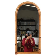 Französische Riviera Großer Bogenspiegel aus Bambus, Rattan und Weide, Italien, 1970er Jahre