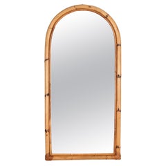 French Riviera Large Arch Mirror in Bamboo, Rattan and Wicker, Italy, 1970s