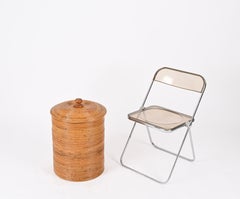 Cesta grande Riviera Francesa de ratán curvado by Vivai del Sud, Italia Años 70