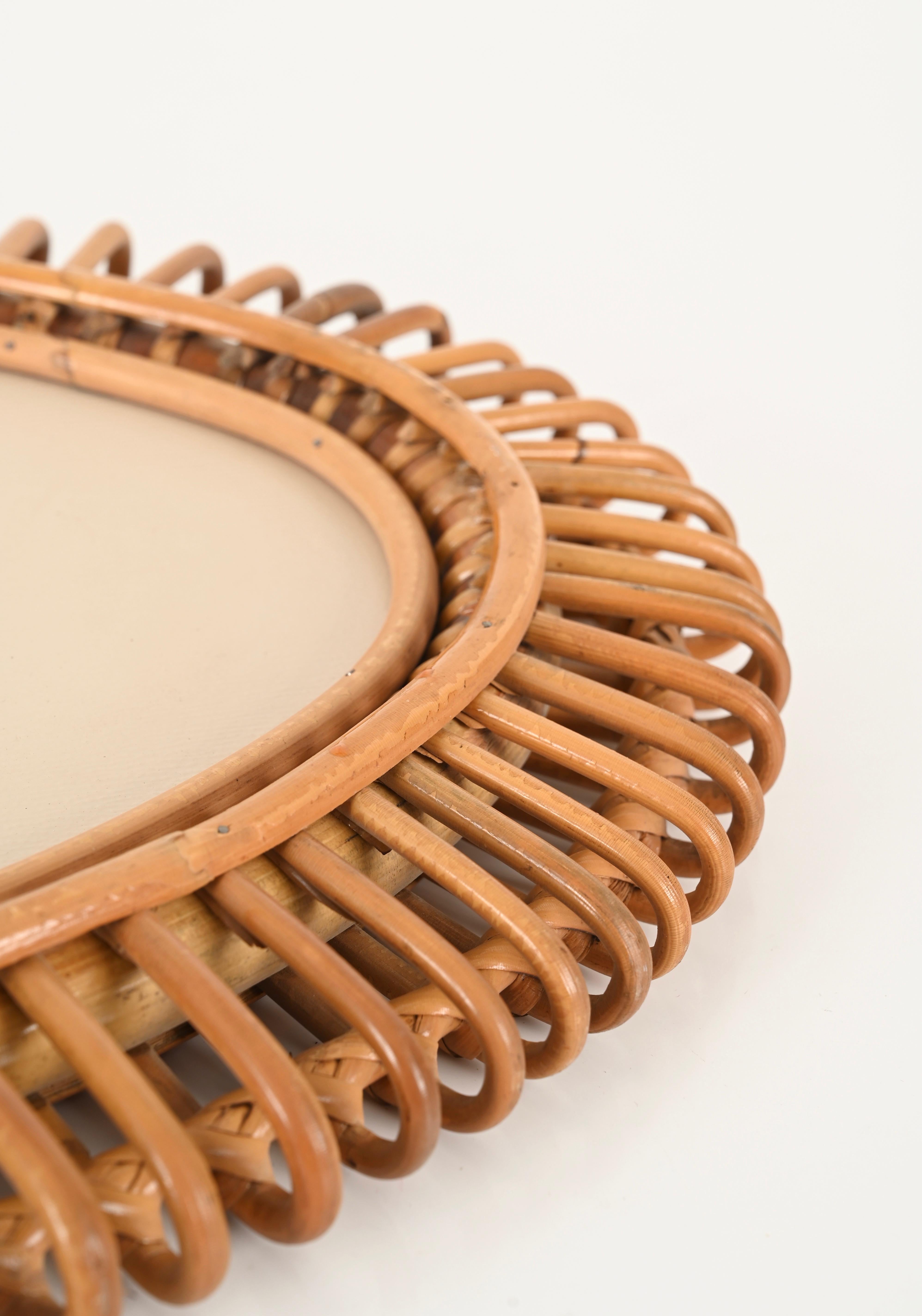French Riviera Large Mirror by J. Abraham in Rattan, Wicker and Bamboo, '50s For Sale 2