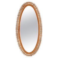 Grand miroir de la Côte d'Azur en rotin, osier et bambou, J. Abraham, années 50