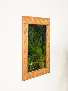 Französischer Riviera-Spiegel, groß, rechteckig, aus Bambus und geflochtenem Rattan, Italien, 1960er Jahre