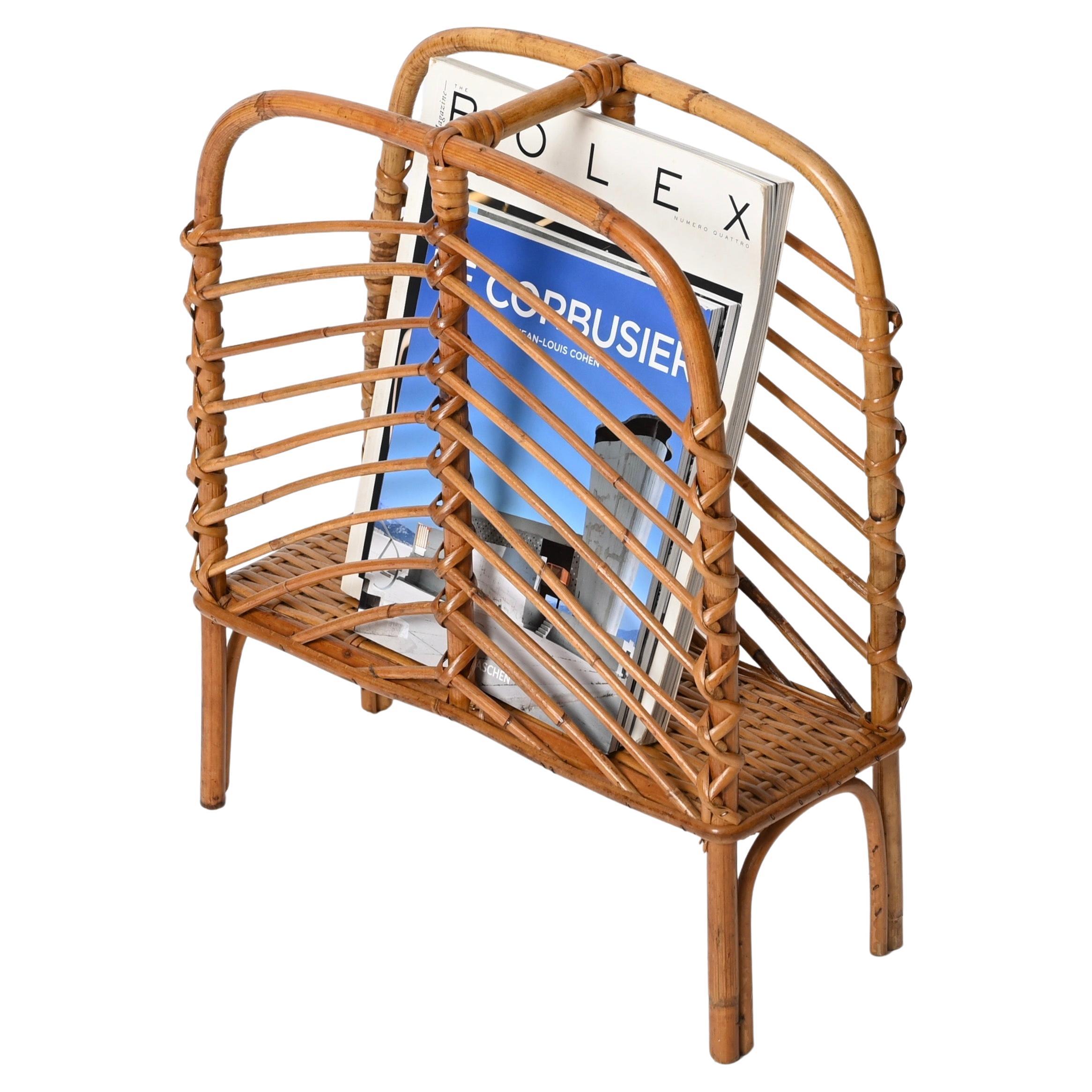 French Riviera  Magazine Rack in Bamboo, Rattan and Wicker, Italy 1960s