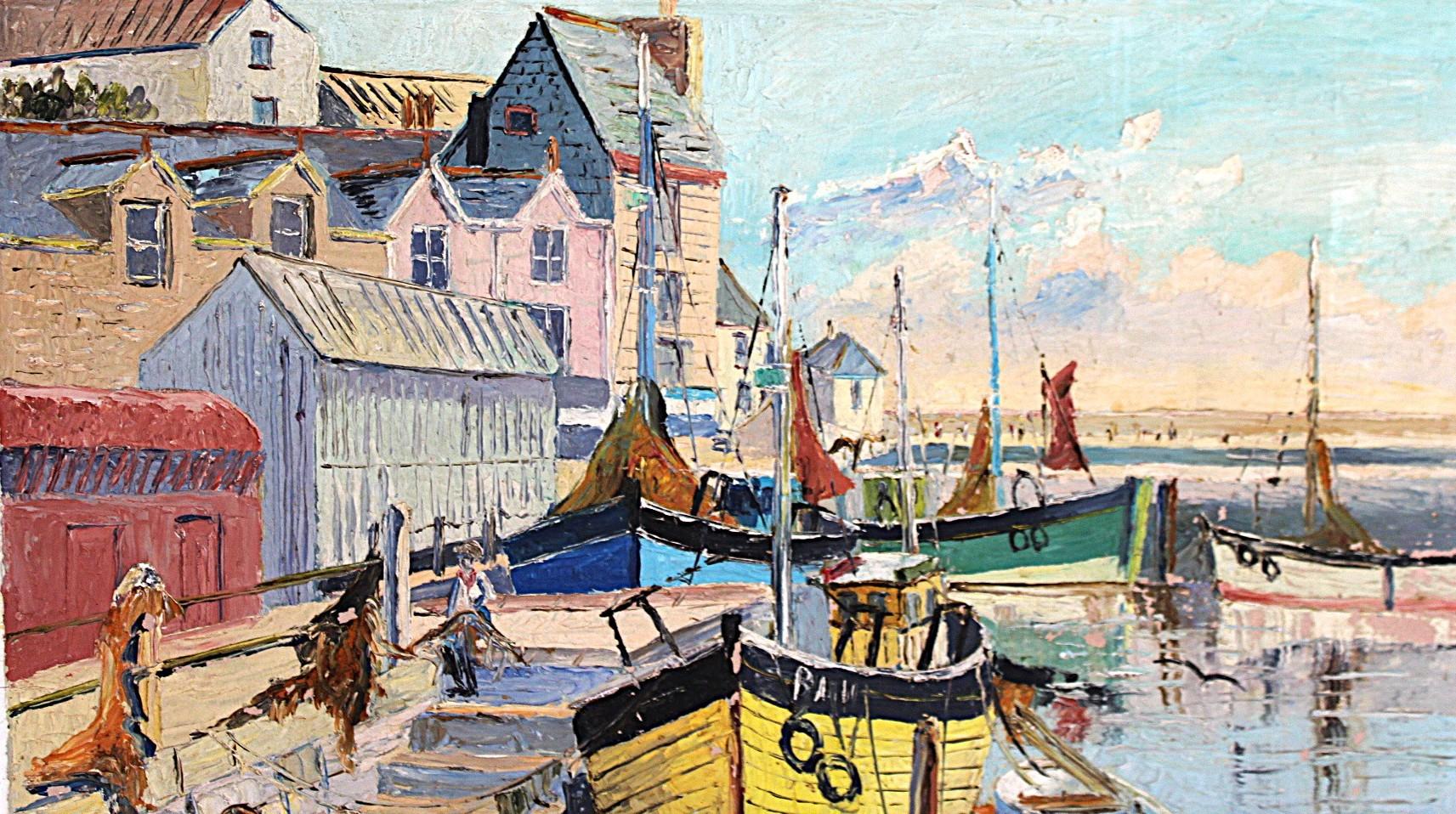 20ième siècle Scène de port méditerranéenne de la Côte d'Azur en vente