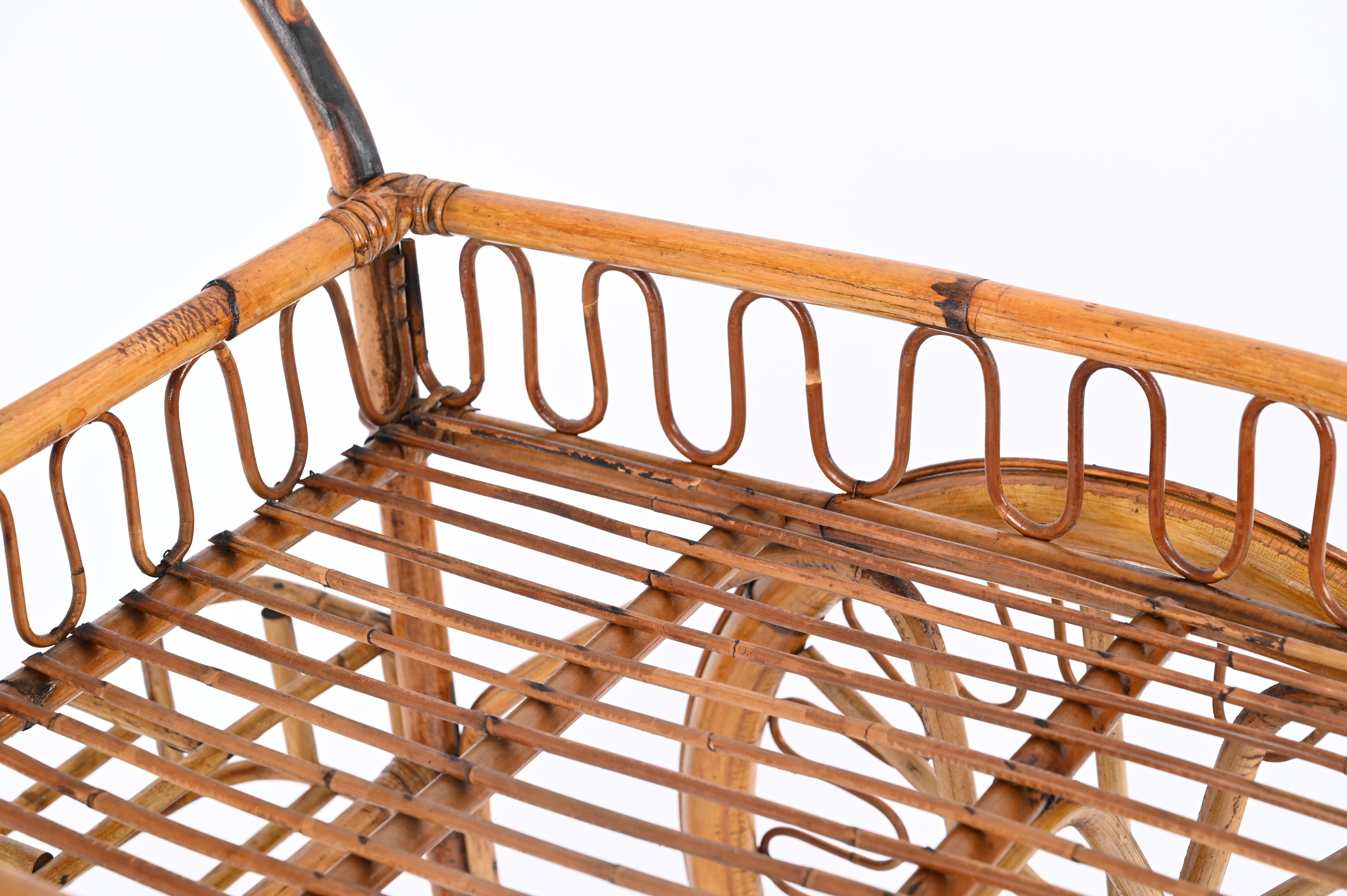 French Riviera Mid-Century Bar Cart in Rattan, Bamboo and Wicker, France 1950s For Sale 10