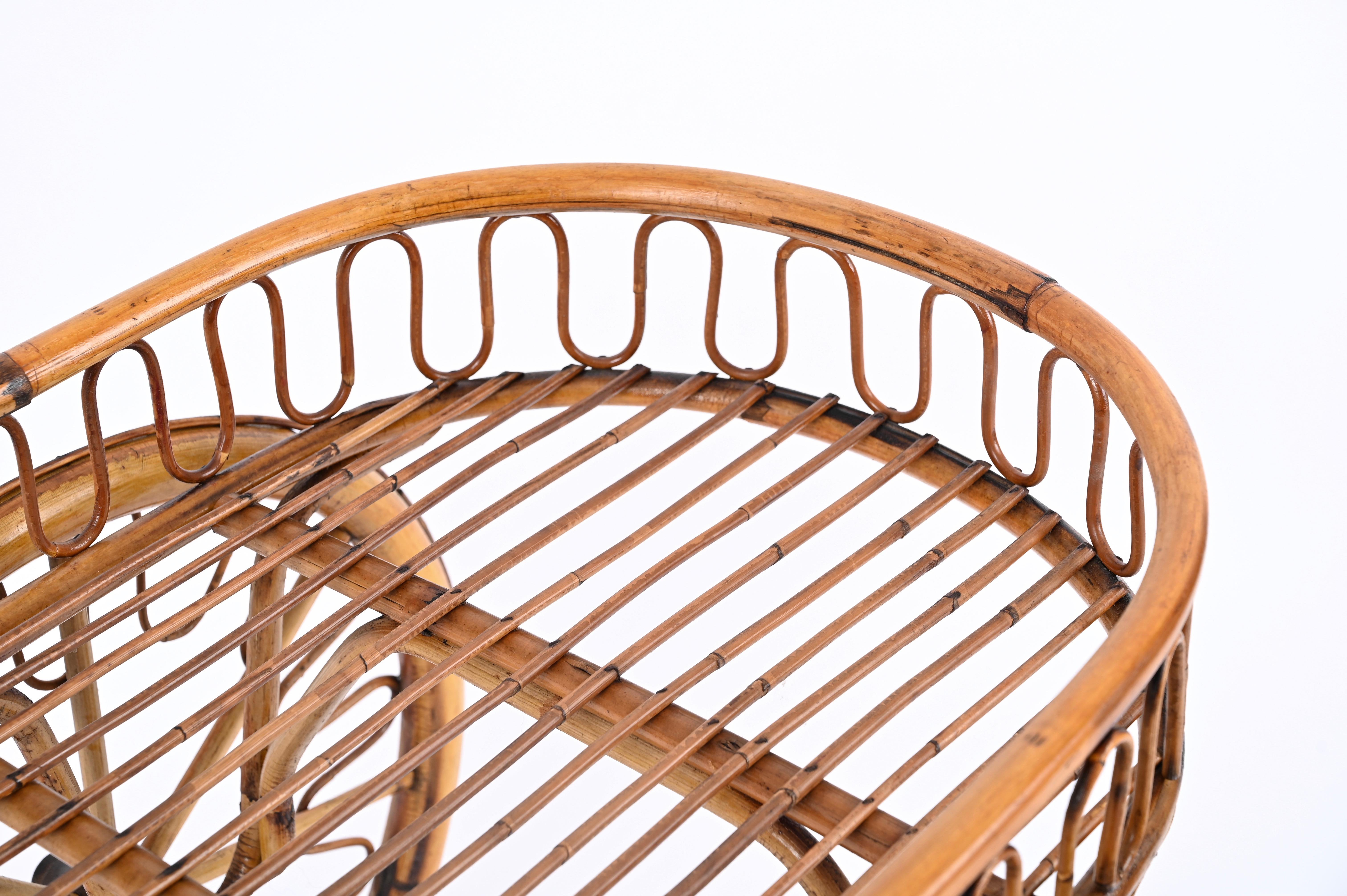 French Riviera Mid-Century Bar Cart in Rattan, Bamboo and Wicker, France 1950s For Sale 1