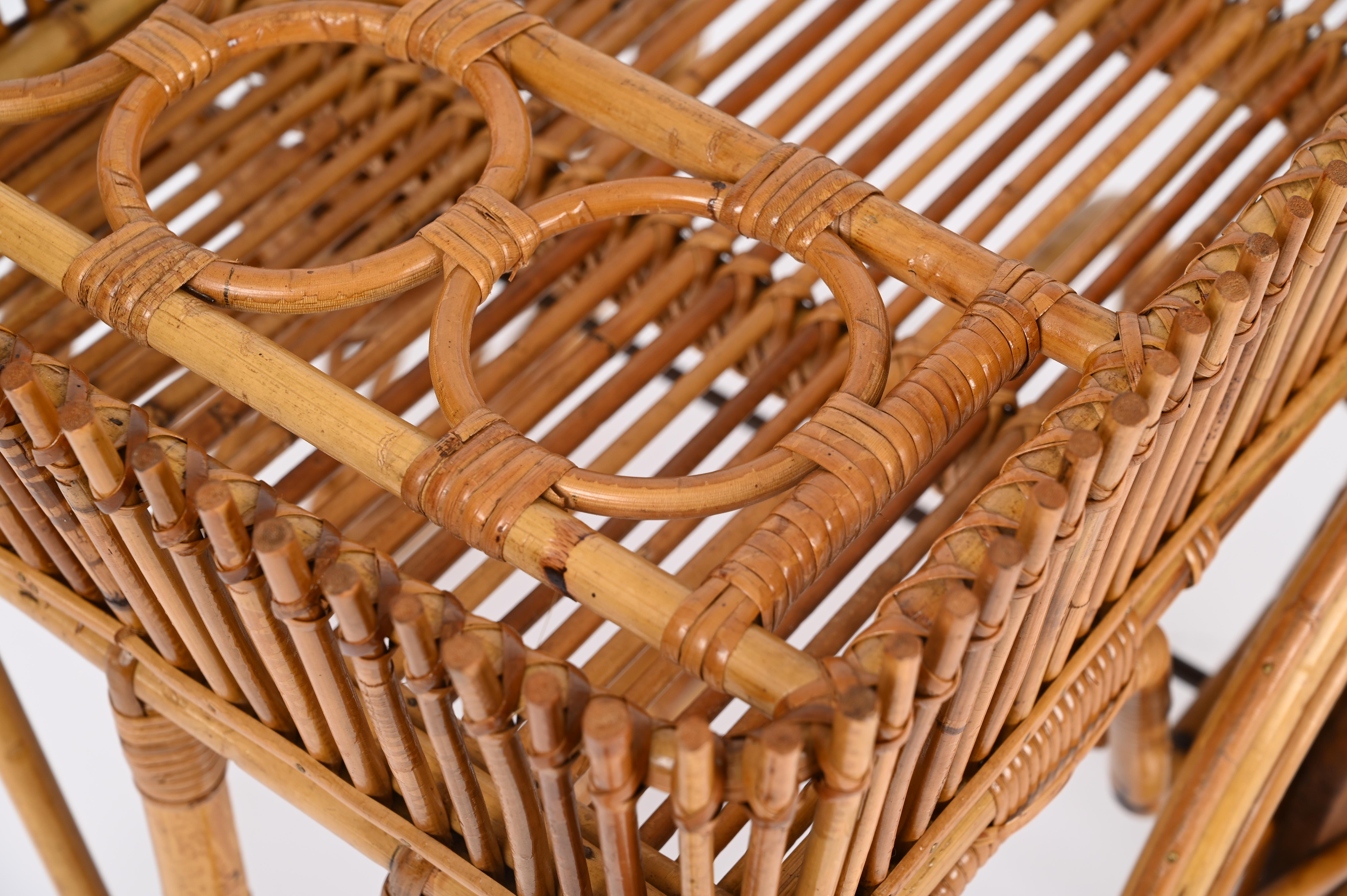 French Riviera Mid-Century Bar Cart in Rattan, Bamboo and Wicker, Italy 1960s For Sale 8