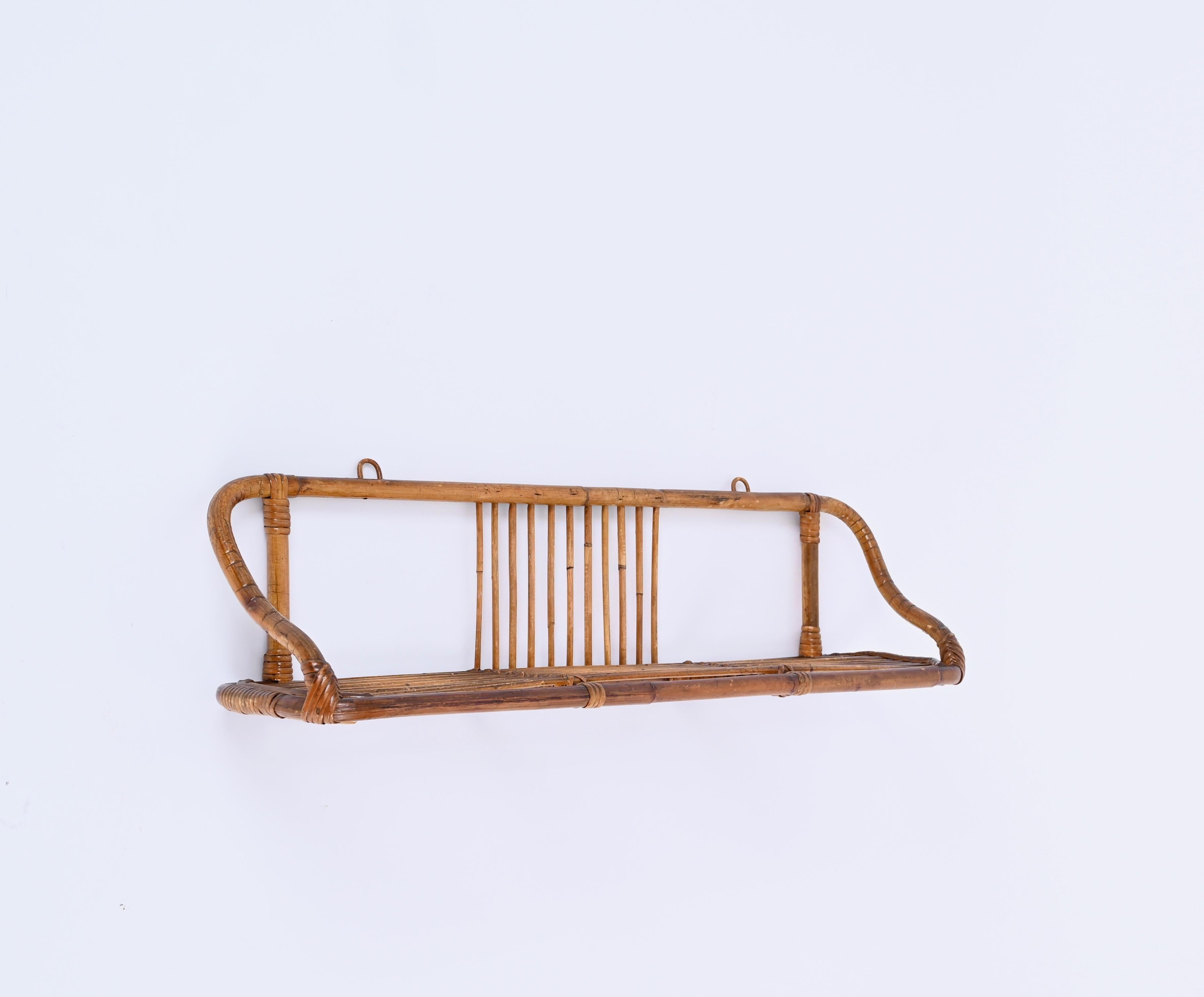  French Riviera Mid-Century Wall Shelf in Rattan and Bamboo, Italy, 1960s 3