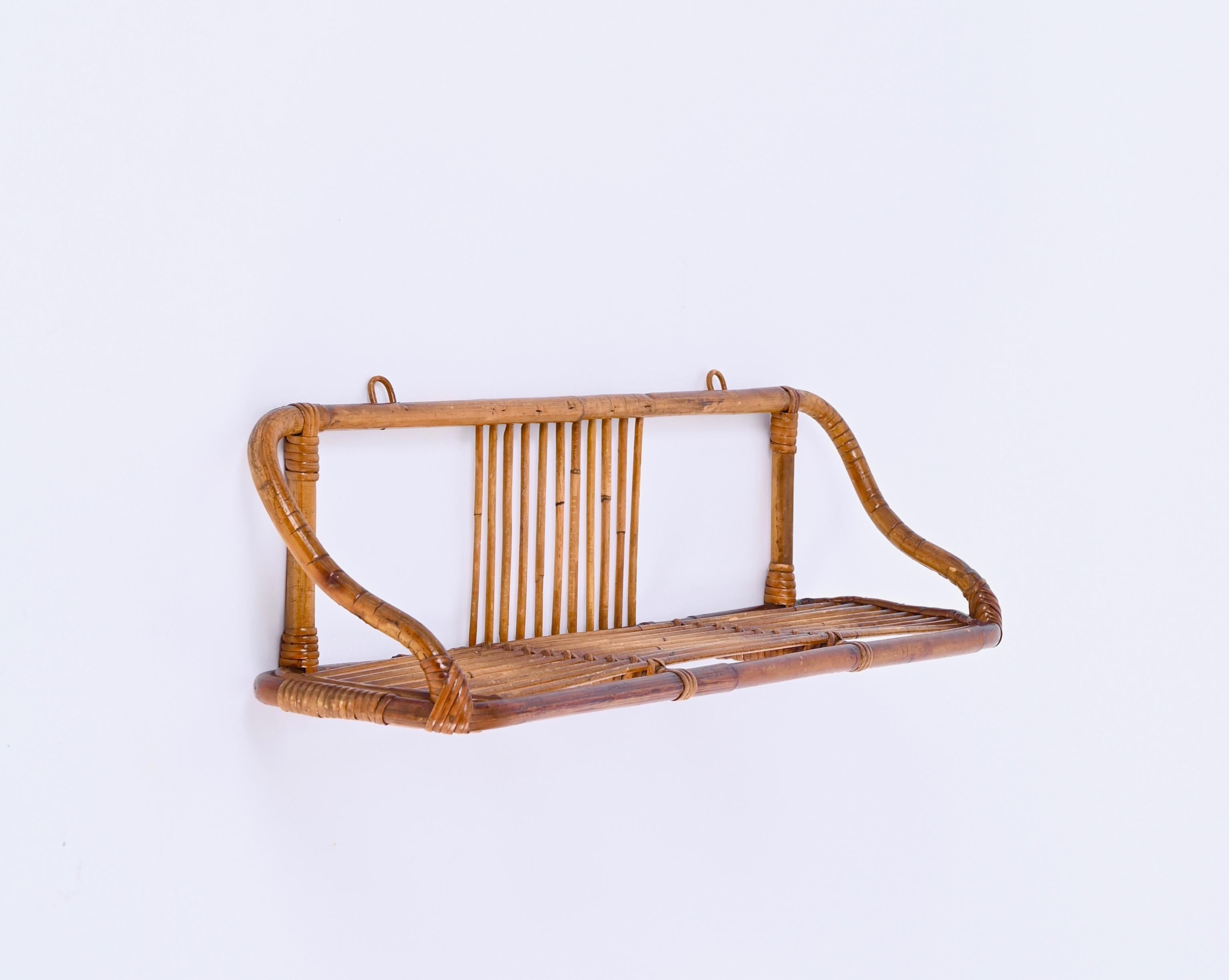  French Riviera Mid-Century Wall Shelf in Rattan and Bamboo, Italy, 1960s 4