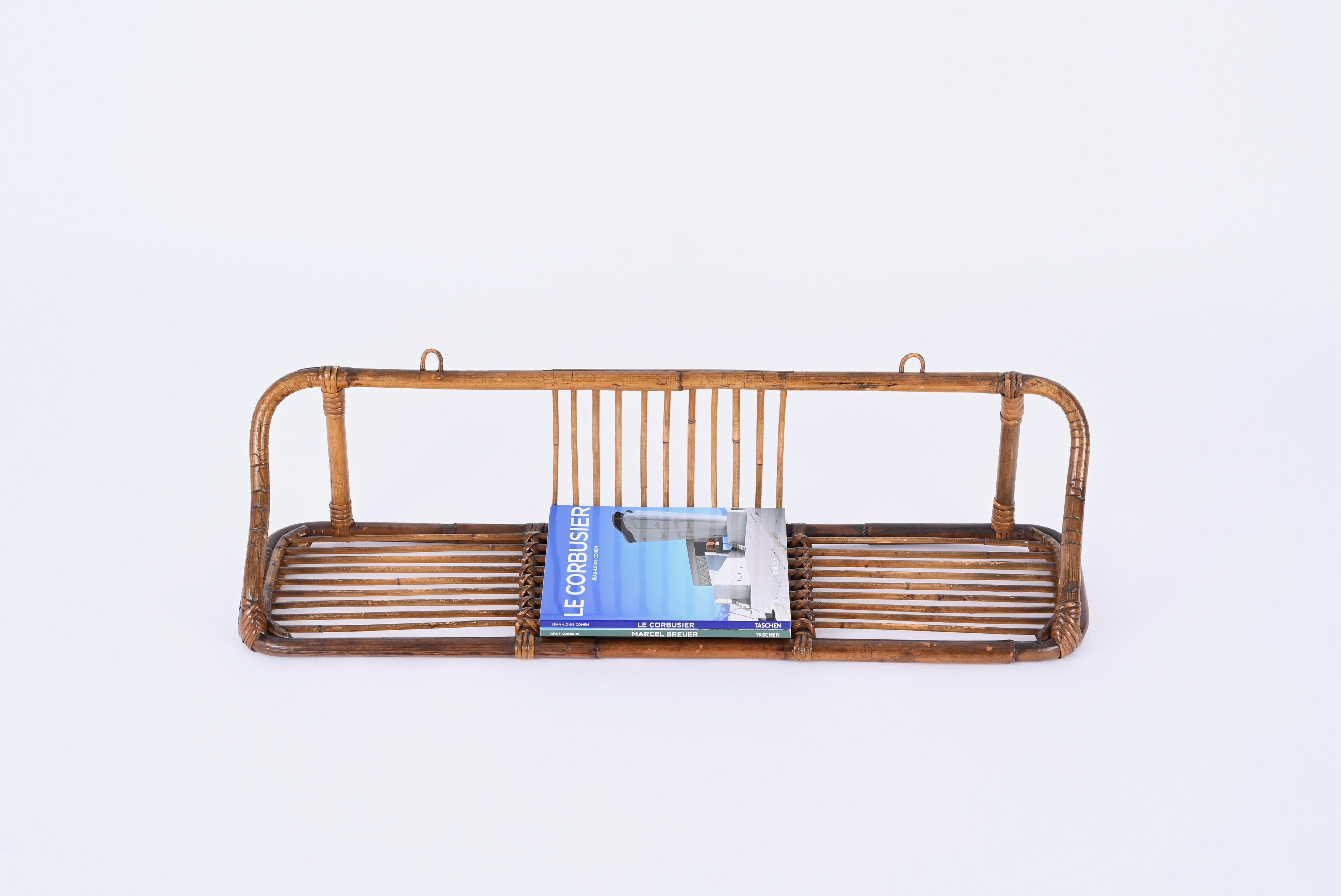  French Riviera Mid-Century Wall Shelf in Rattan and Bamboo, Italy, 1960s For Sale 5