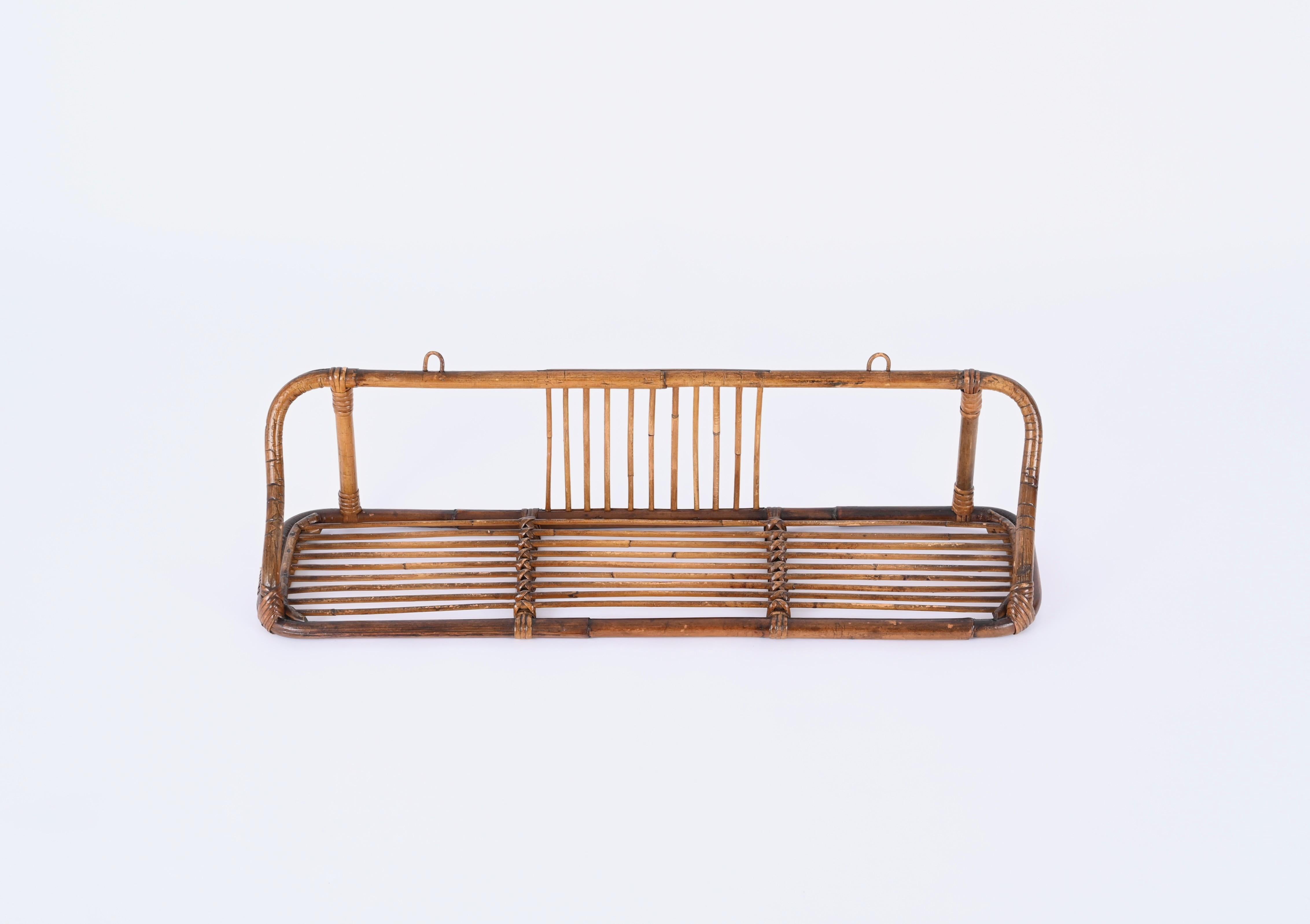  French Riviera Mid-Century Wall Shelf in Rattan and Bamboo, Italy, 1960s 7