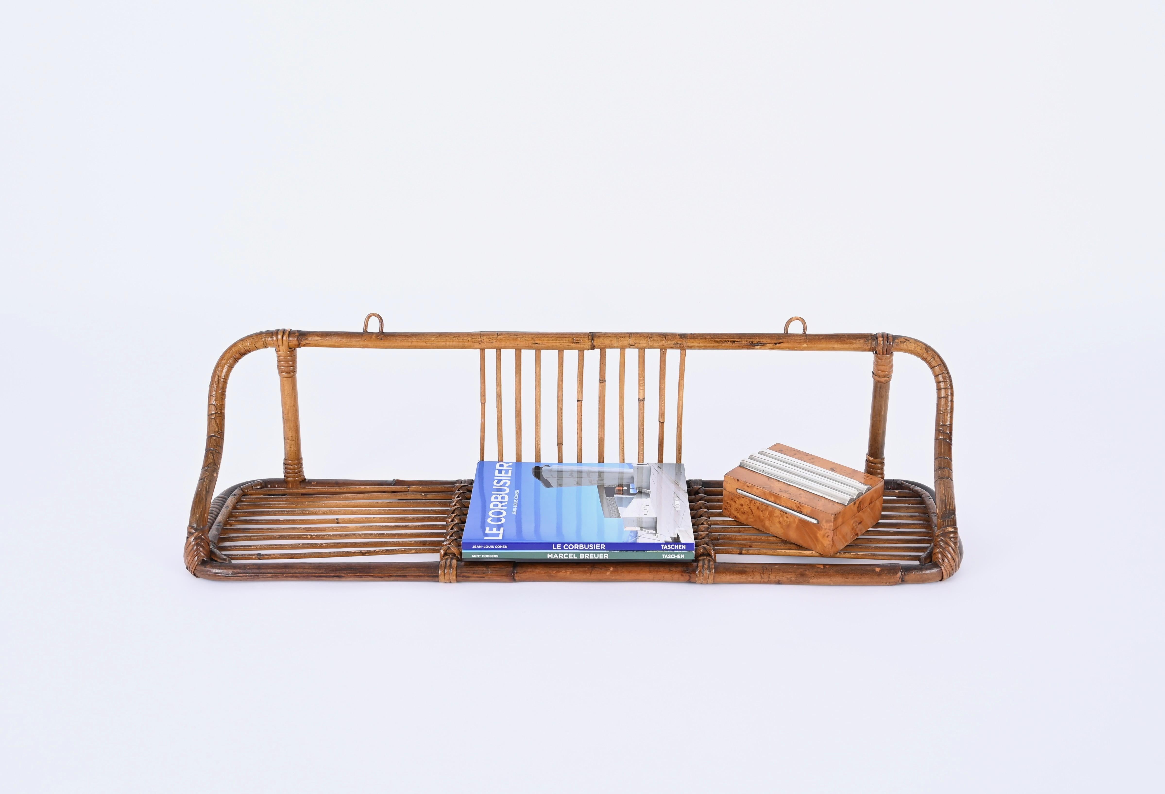  French Riviera Mid-Century Wall Shelf in Rattan and Bamboo, Italy, 1960s 8