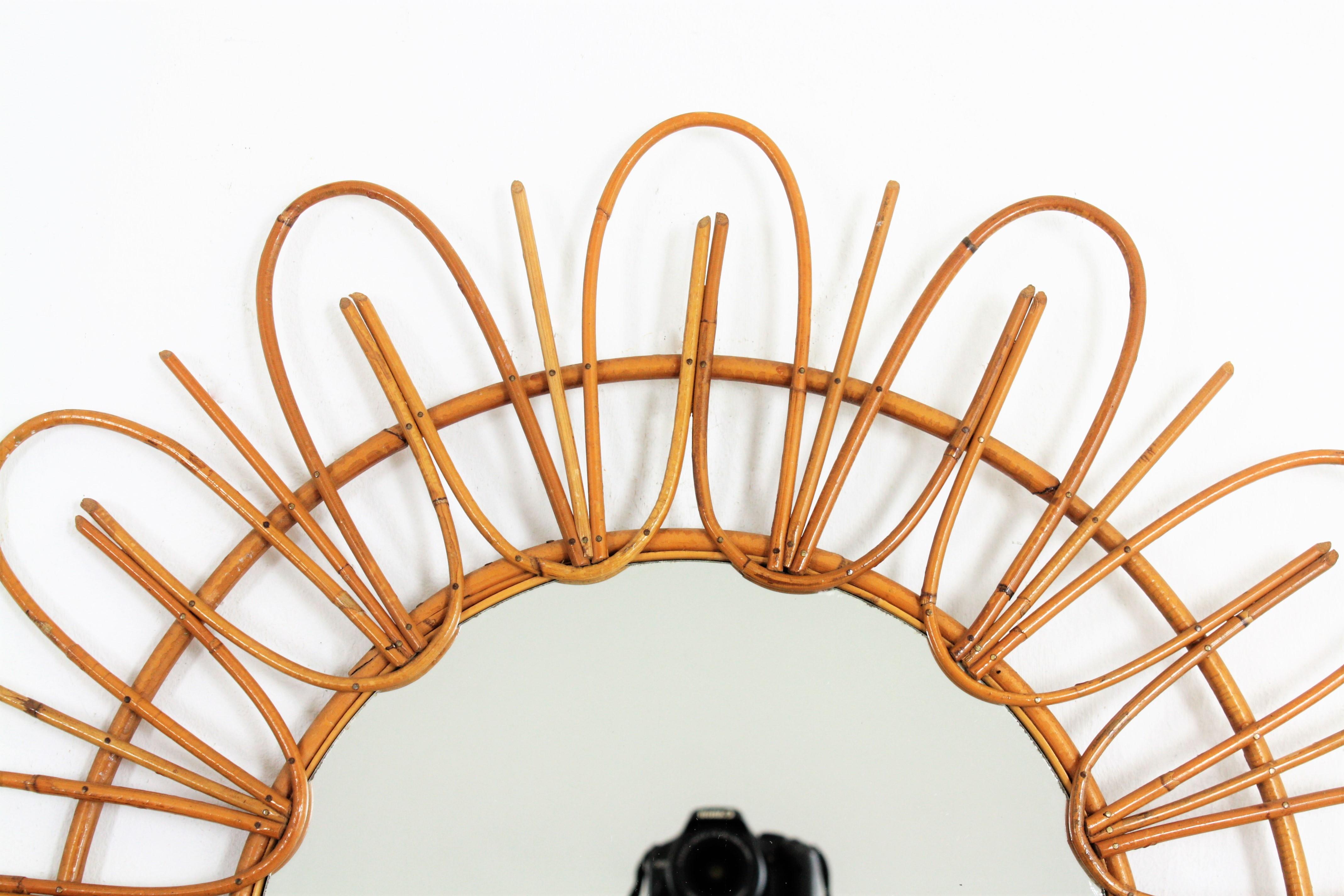 Rattan Sunburst Flower Shaped Mirror , French Riviera  2