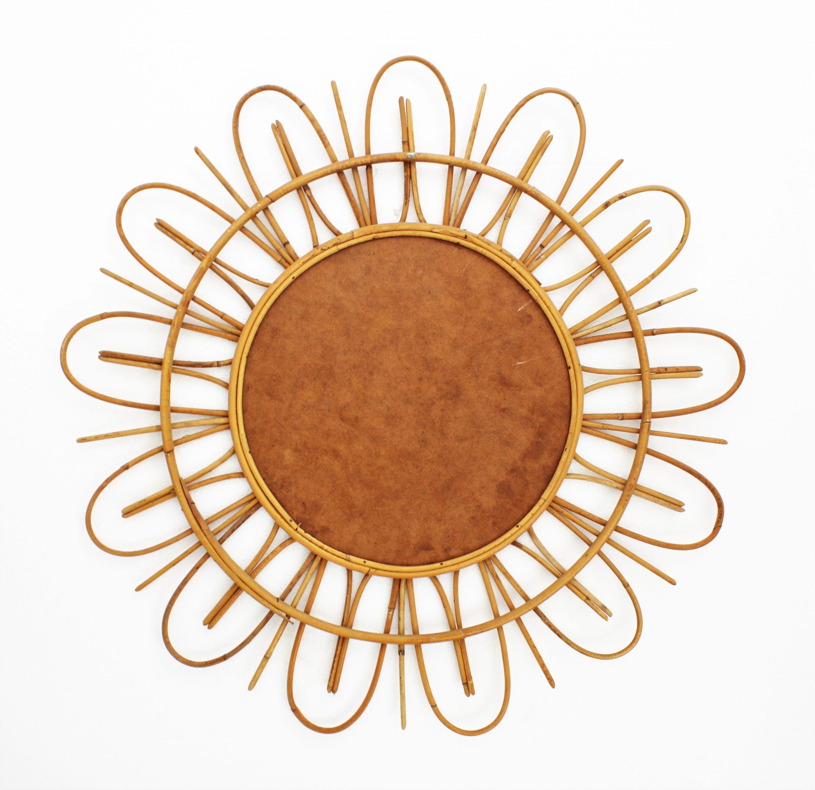 Rattan Sunburst Flower Shaped Mirror , French Riviera 2