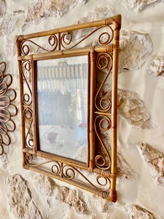 Miroir de la Côte d'Azur française en bambou et rotin, années 1960