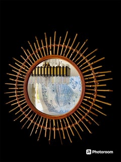 French Riviera mirror Bamboo with Rattan original, 1960s