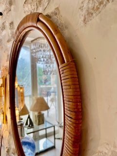 French Riviera mirror Bamboo with Rattan , 1960s