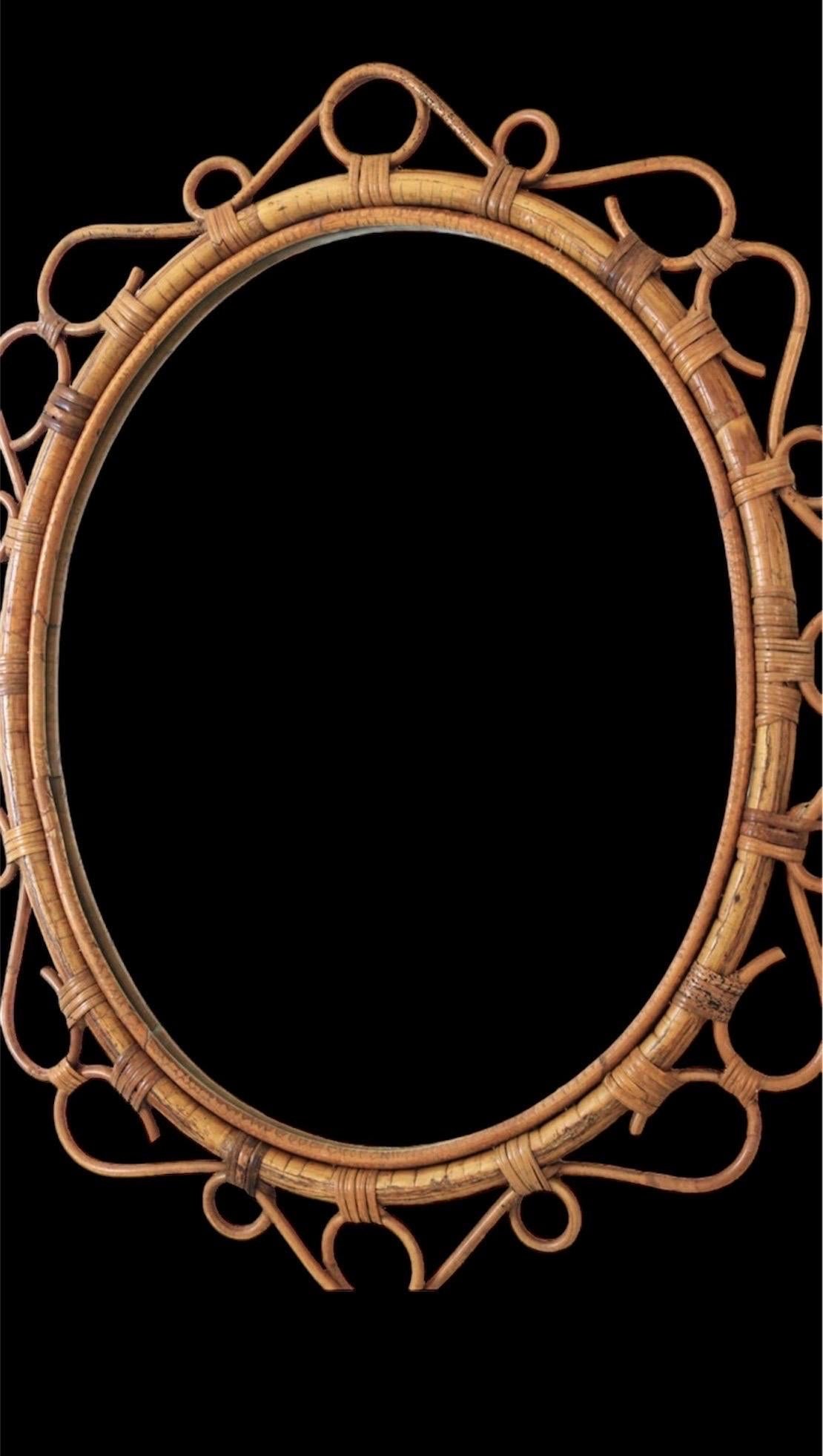 French Riviera mirror Bamboo with Rattan , 1960s In Good Condition In La xara, VC