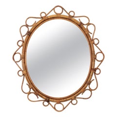 French Riviera mirror Bamboo with Rattan , 1960s