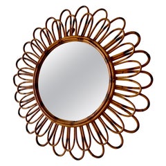 French Riviera mirror Bamboo with Rattan , 1960s