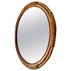 French Riviera mirror Bamboo with Rattan , 1960s