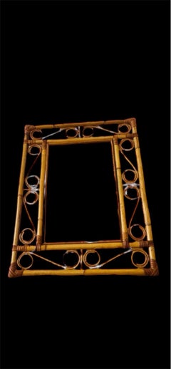 French Riviera mirror Bamboo with Rattan original , 1960s