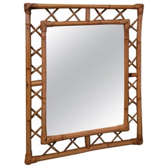 French Riviera mirror Bamboo with Rattan  original, 1960s