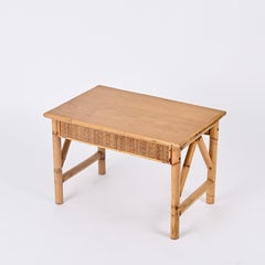 French Riviera Nightstand or Side Table in Rattan, Bamboo and Wood, Italy 1970s