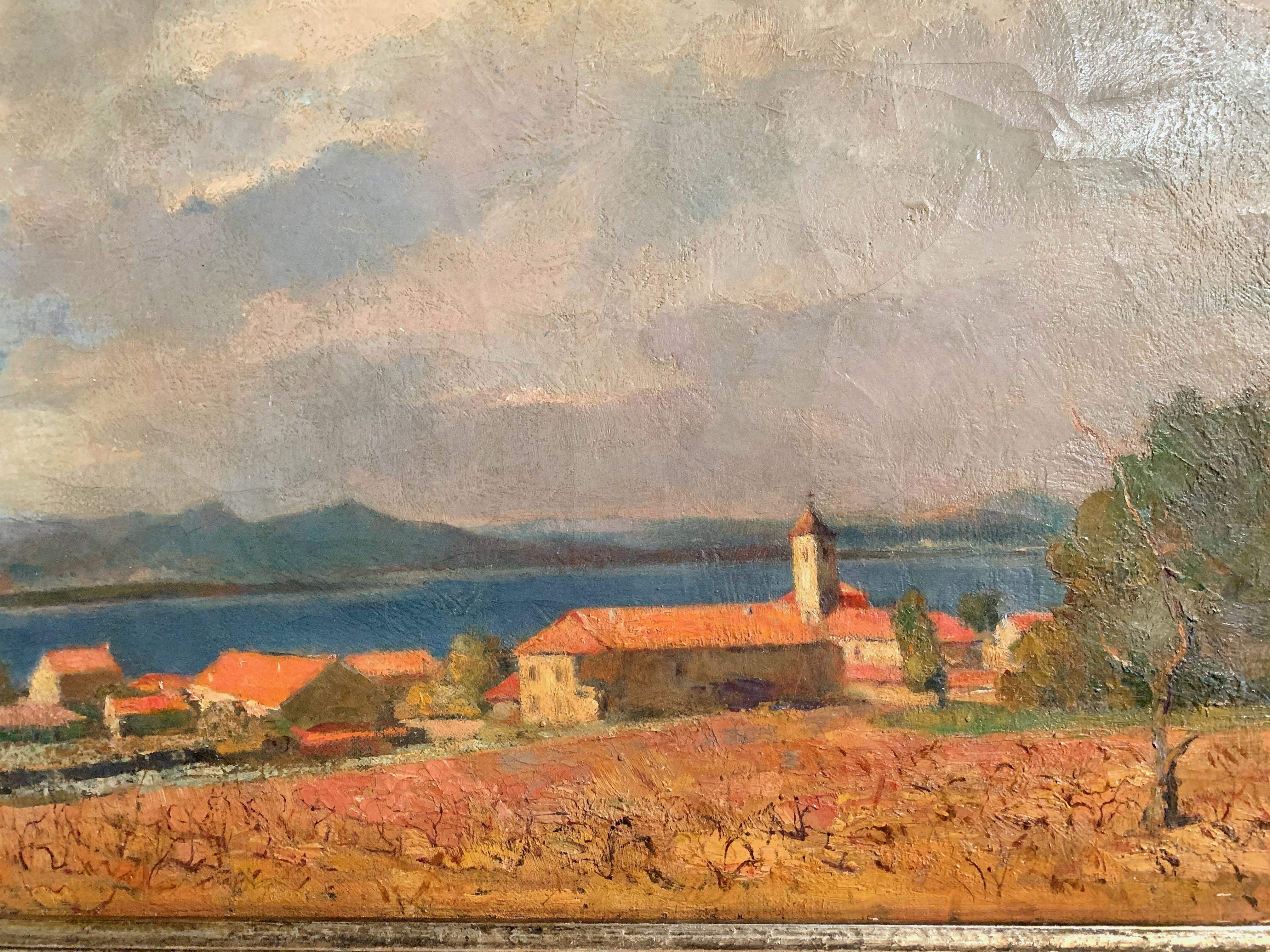 Belgian French Riviera Oil on Canvas Painting Signed G. Van Puyenbroeck, Dated 1932 For Sale