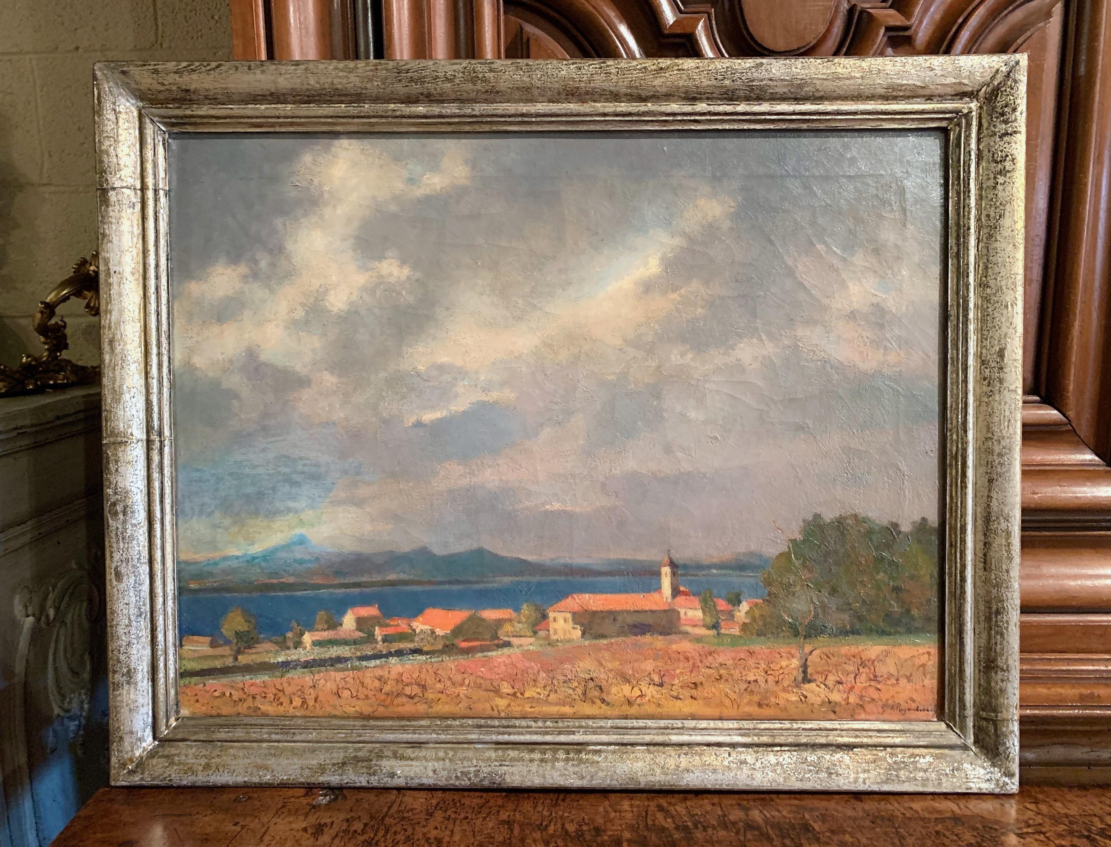 French Riviera Oil on Canvas Painting Signed G. Van Puyenbroeck, Dated 1932 In Good Condition For Sale In Dallas, TX