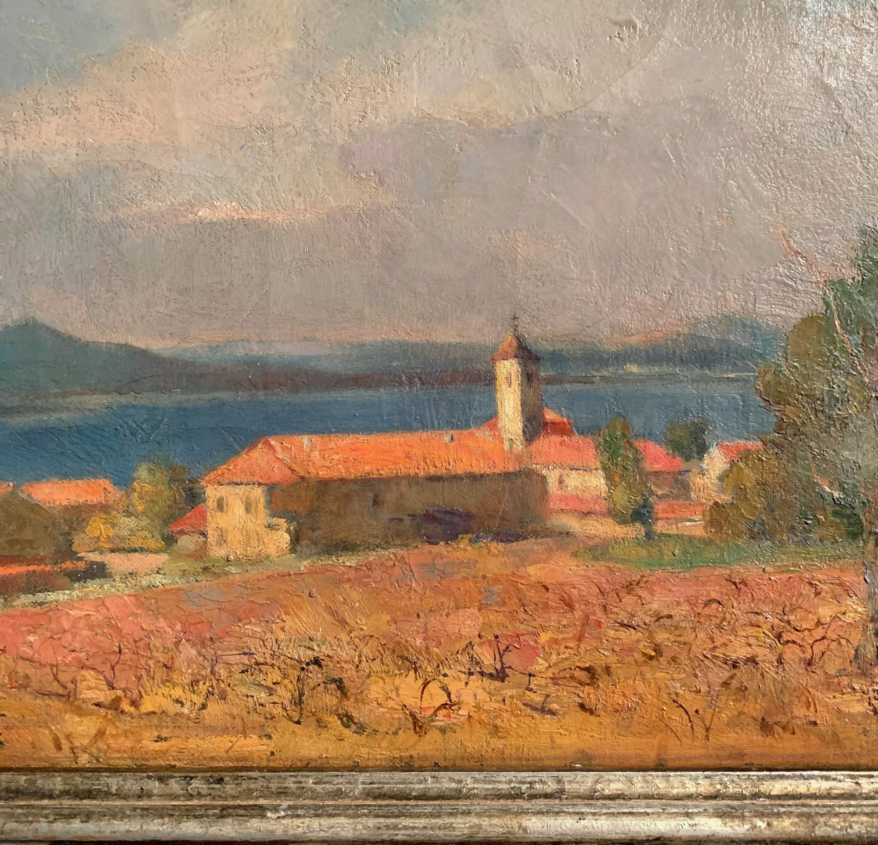 Toile Huile sur toile de la Côte d'Azur française signée G. Van Puyenbroeck, datée de 1932 en vente