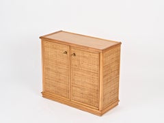 French Riviera Organic Cabinet in Rattan, Bamboo and Brass, Italy, 1970s