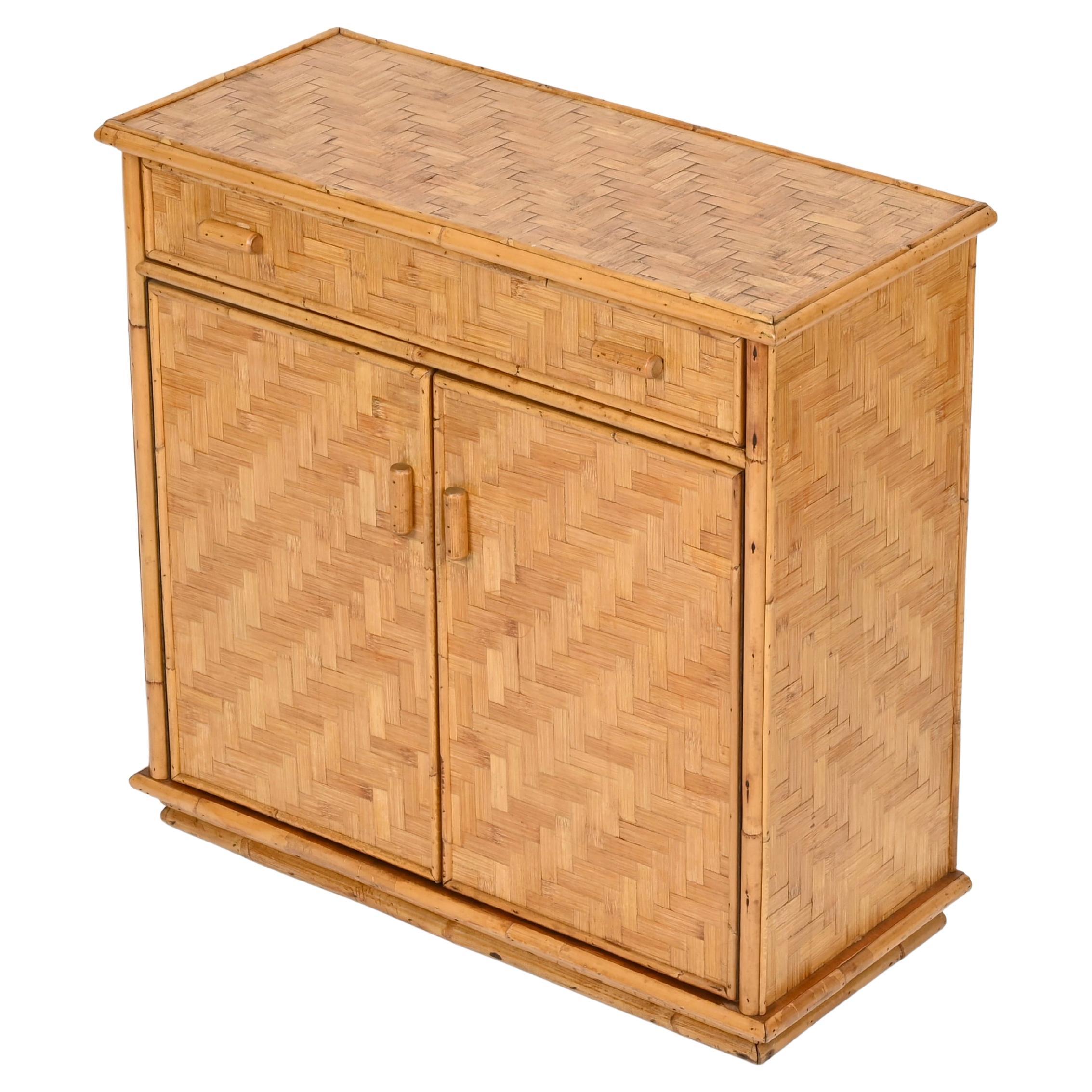 French Riviera Organic Cabinet in Woven Rattan and Bamboo, Italy, 1970s