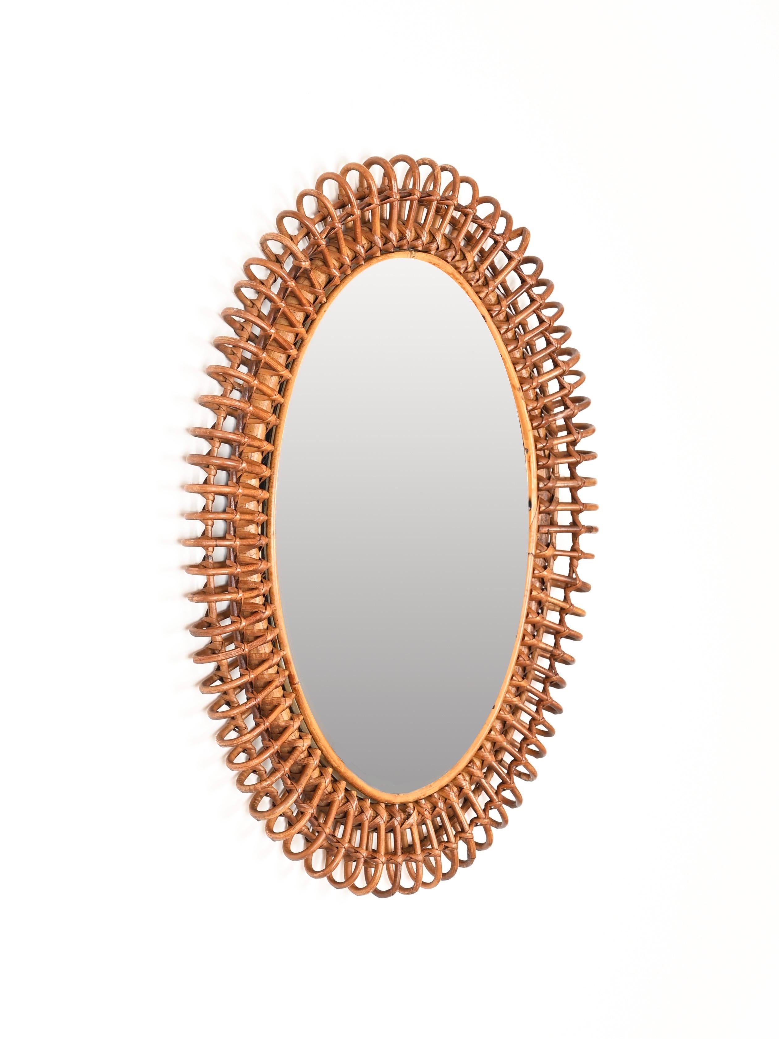 Miroir ovale Côte d'Azur en bambou et rotin par Franco Albini, Italie, années 1960 en vente 3