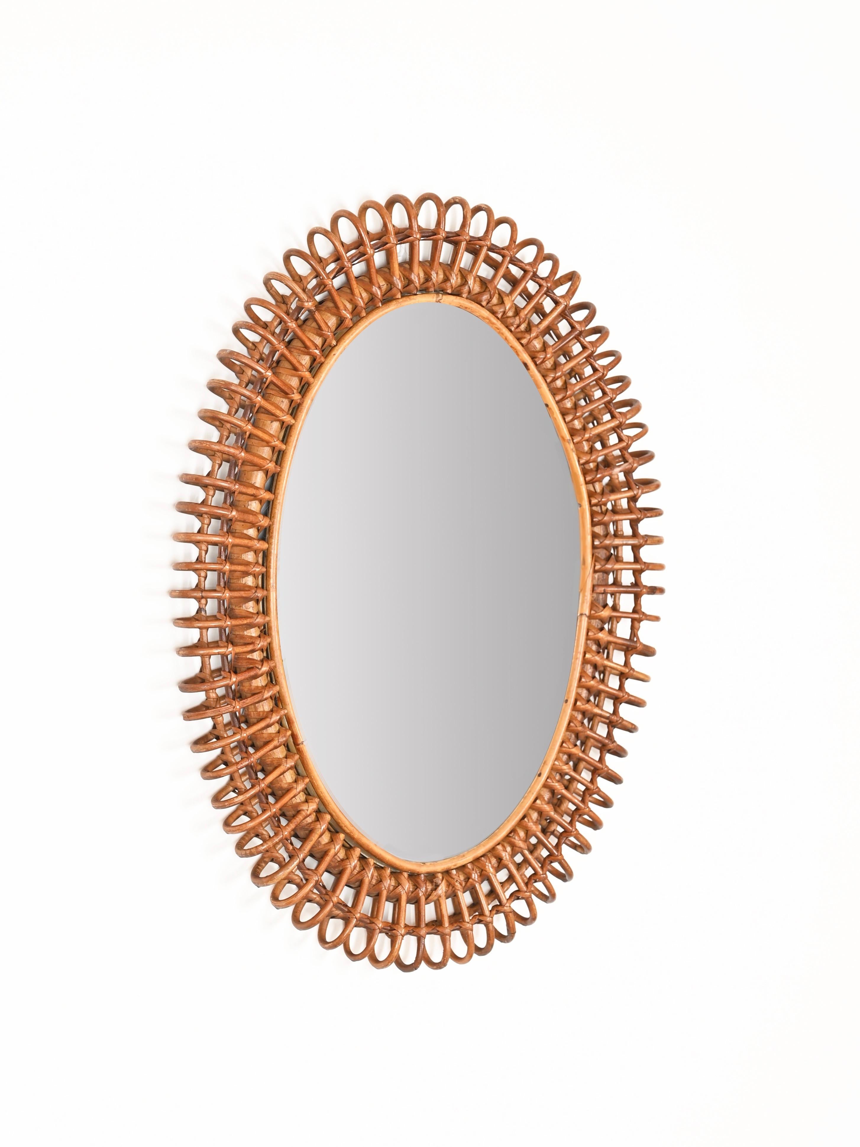 Miroir ovale Côte d'Azur en bambou et rotin par Franco Albini, Italie, années 1960 en vente 4