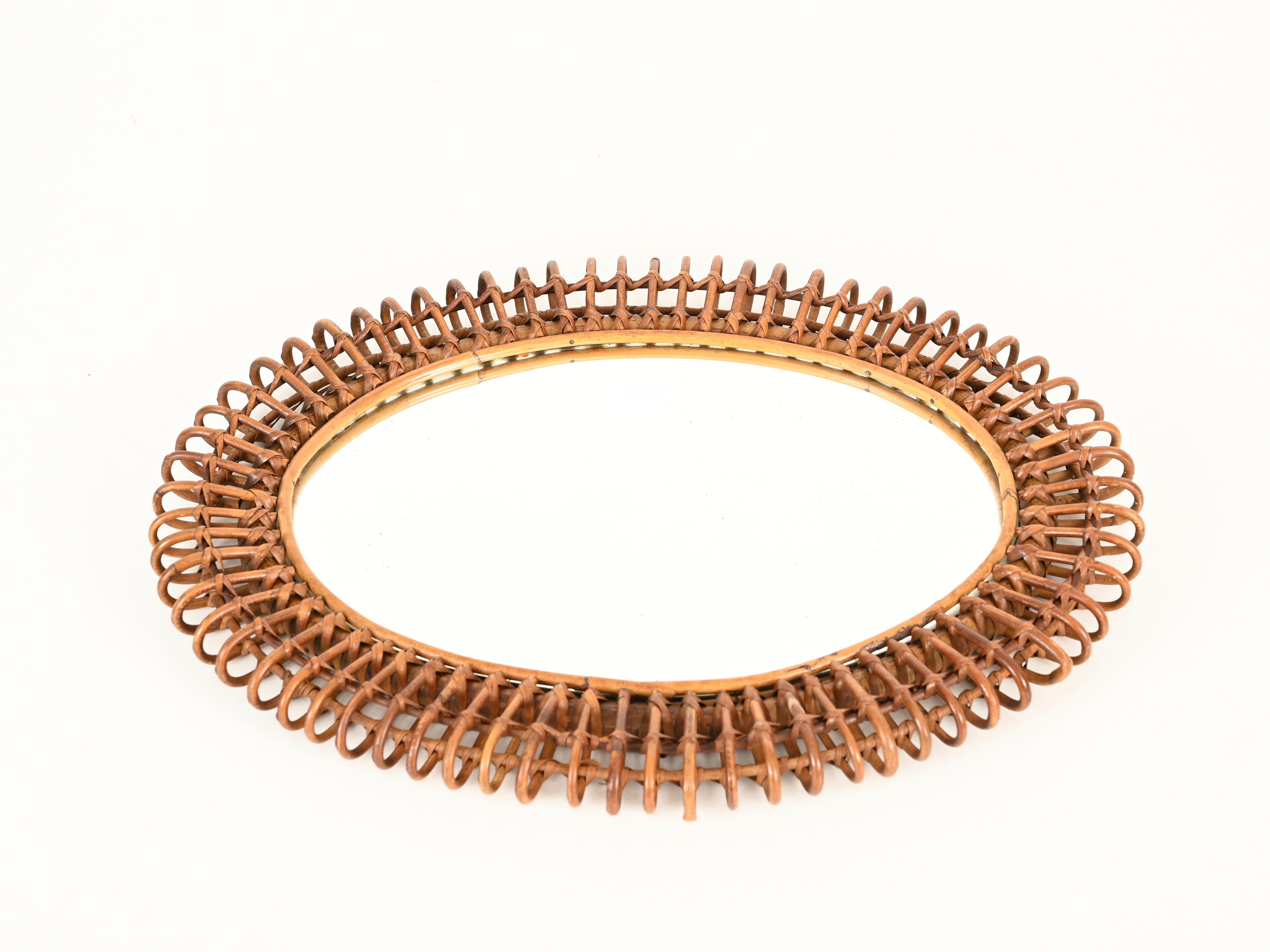 Bambou Miroir ovale Côte d'Azur en bambou et rotin par Franco Albini, Italie, années 1960 en vente