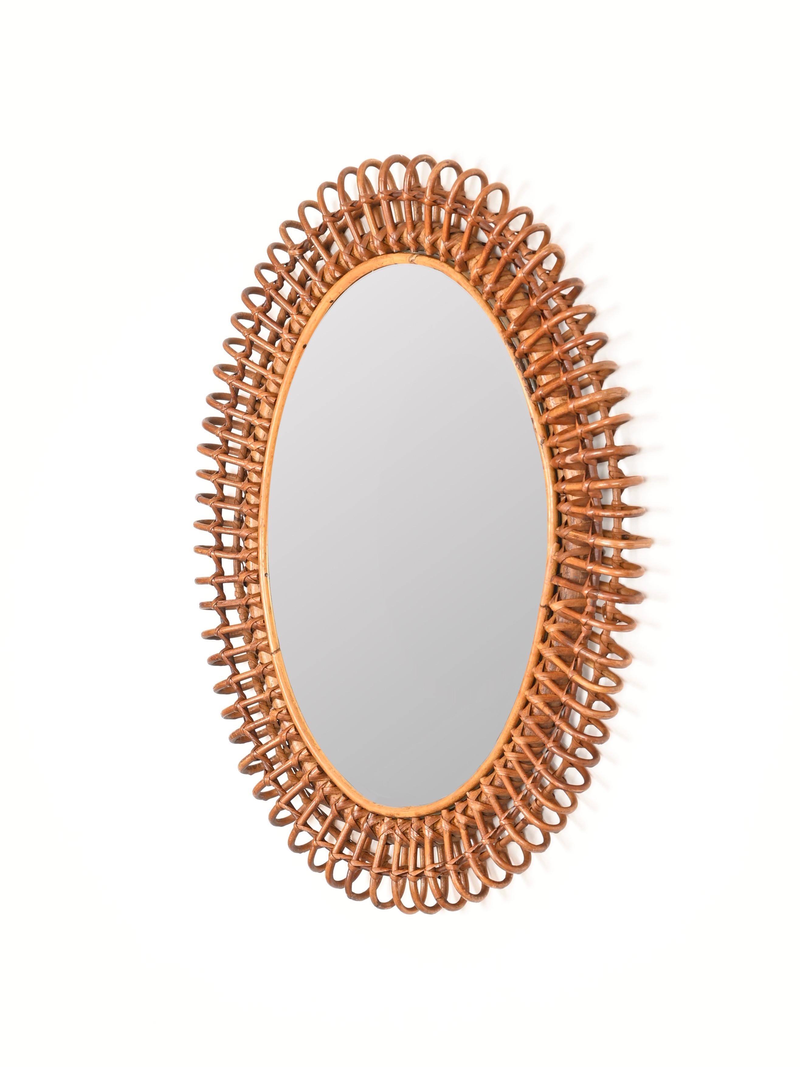 Miroir ovale Côte d'Azur en bambou et rotin par Franco Albini, Italie, années 1960 en vente 1