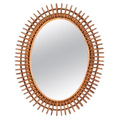 Miroir ovale Côte d'Azur en bambou et rotin par Franco Albini, Italie, années 1960
