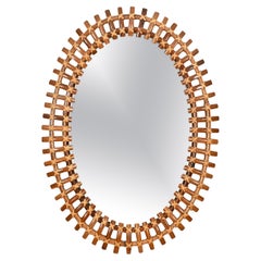 French Riviera Oval Mirror in Bamboo, Rattan, Wicker, Franco Albini, Italy 1960
